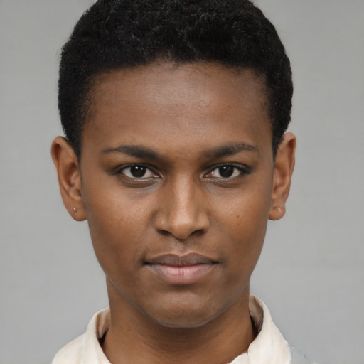 Neutral black young-adult male with short  brown hair and brown eyes