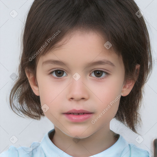 Neutral white child female with medium  brown hair and brown eyes