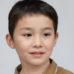 Joyful white child male with short  brown hair and brown eyes