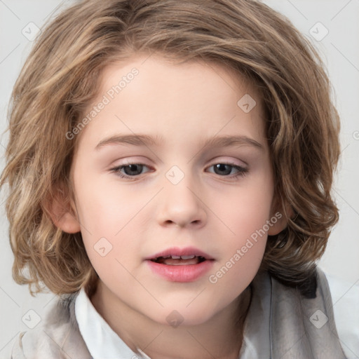 Neutral white child female with medium  brown hair and brown eyes