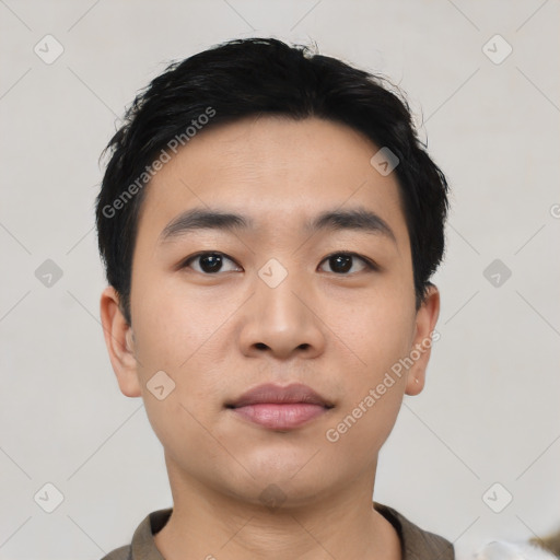 Neutral asian young-adult male with short  black hair and brown eyes