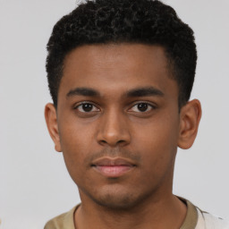 Neutral black young-adult male with short  brown hair and brown eyes