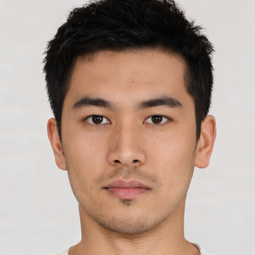 Neutral asian young-adult male with short  black hair and brown eyes