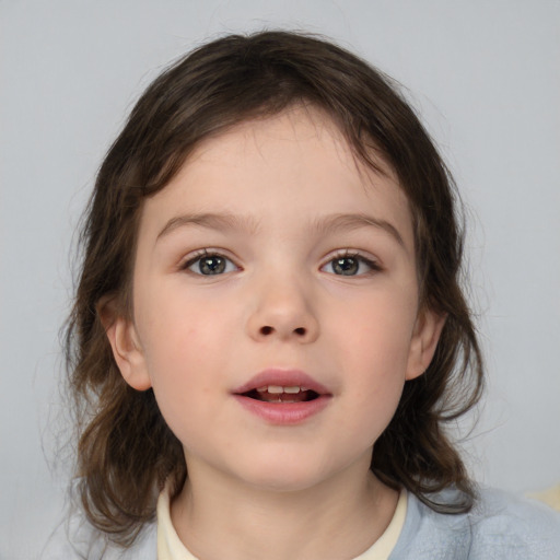 Neutral white child female with medium  brown hair and brown eyes