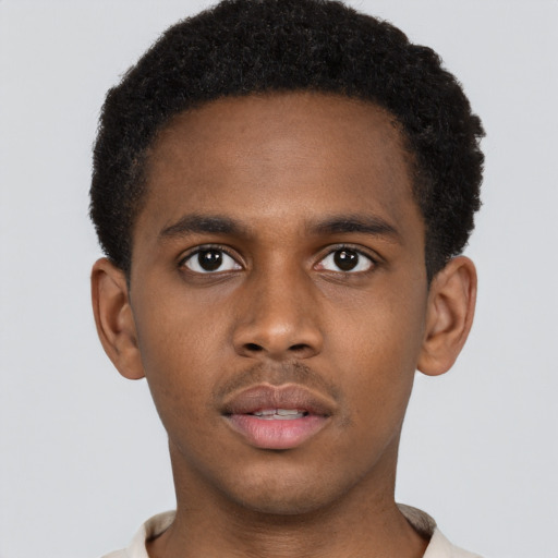 Neutral black young-adult male with short  brown hair and brown eyes