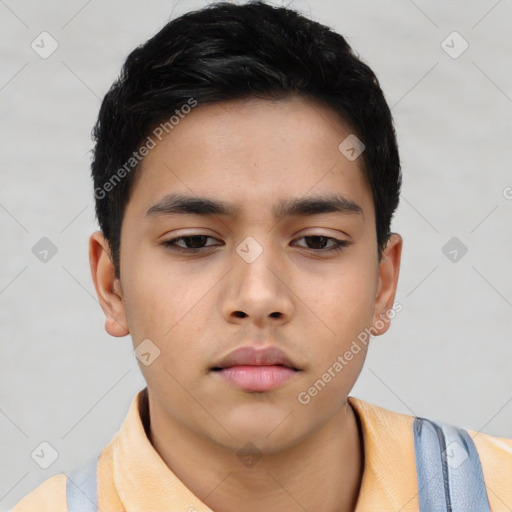 Neutral asian young-adult male with short  black hair and brown eyes