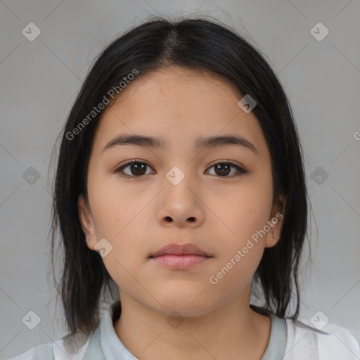 Neutral asian young-adult female with medium  brown hair and brown eyes