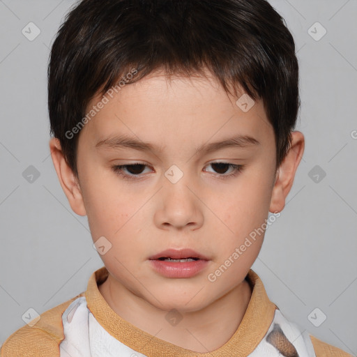 Neutral white child male with short  brown hair and brown eyes