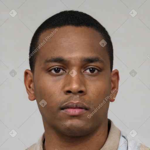 Neutral latino young-adult male with short  brown hair and brown eyes