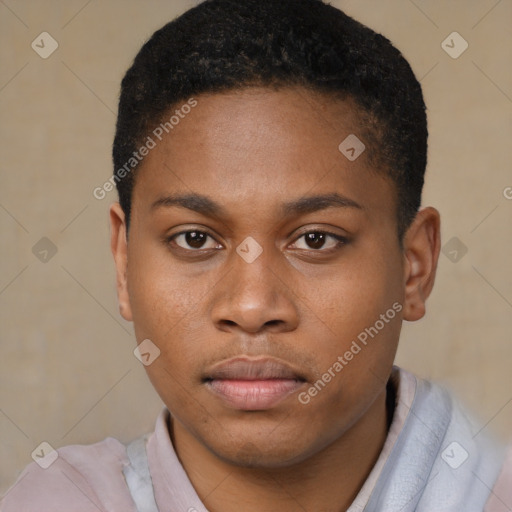 Neutral black young-adult male with short  brown hair and brown eyes