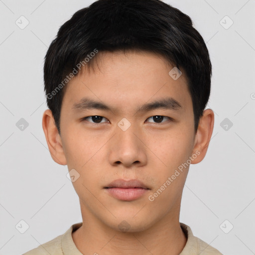 Neutral asian young-adult male with short  brown hair and brown eyes