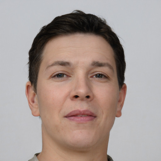 Neutral white adult male with short  brown hair and brown eyes