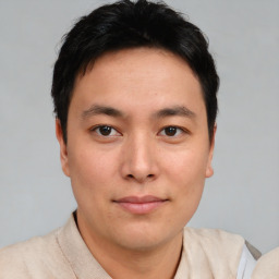 Neutral asian young-adult male with short  brown hair and brown eyes