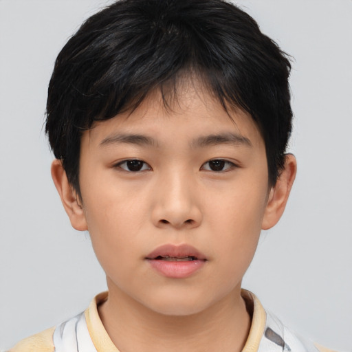 Neutral asian child female with short  brown hair and brown eyes