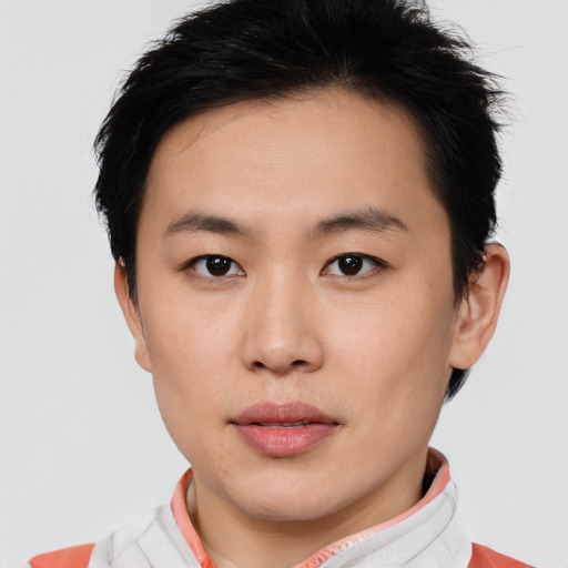 Neutral asian young-adult male with short  brown hair and brown eyes