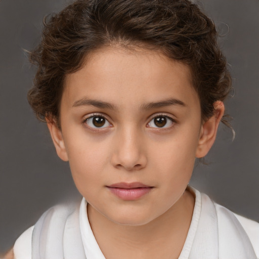 Neutral white child female with short  brown hair and brown eyes