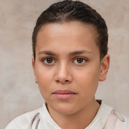 Neutral white young-adult female with short  brown hair and brown eyes