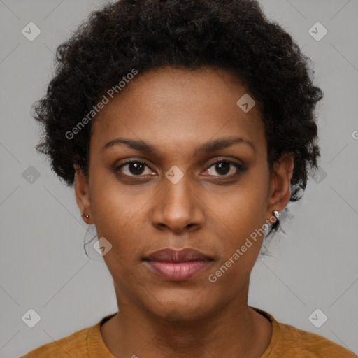 Neutral black young-adult female with short  brown hair and brown eyes