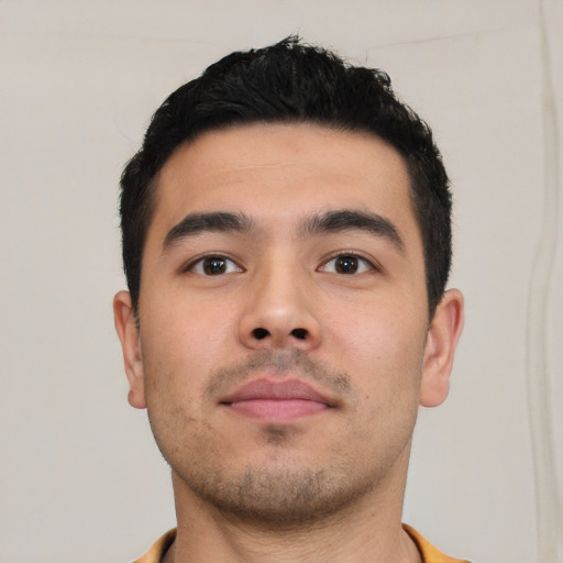 Neutral asian young-adult male with short  black hair and brown eyes