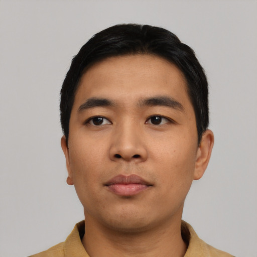 Neutral asian young-adult male with short  black hair and brown eyes