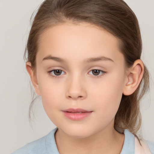 Neutral white child female with medium  brown hair and brown eyes