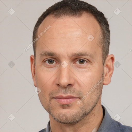 Neutral white adult male with short  brown hair and brown eyes