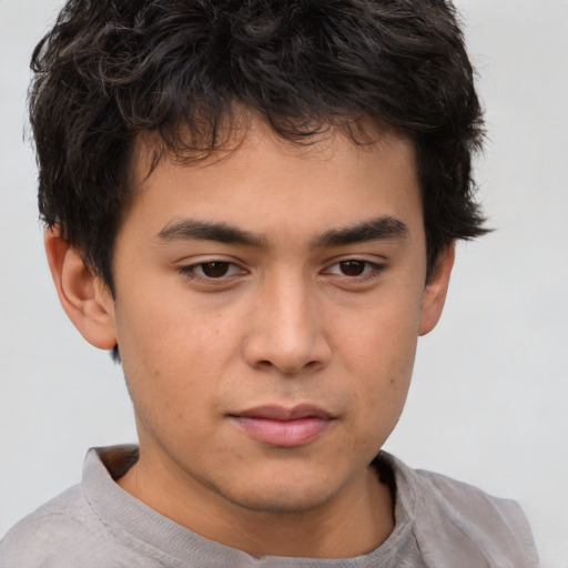 Neutral asian young-adult male with short  brown hair and brown eyes