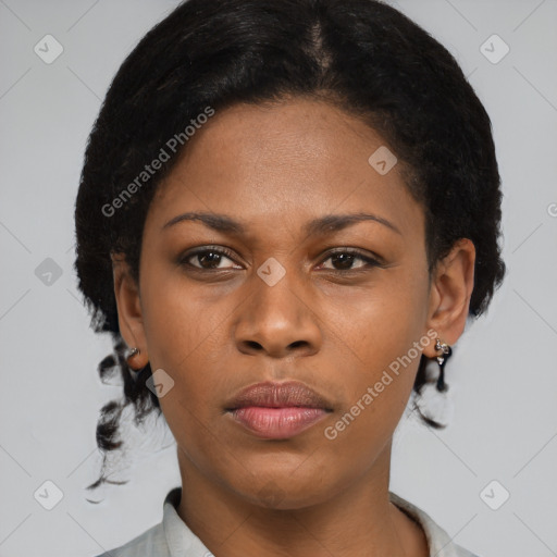 Neutral black young-adult female with medium  black hair and brown eyes