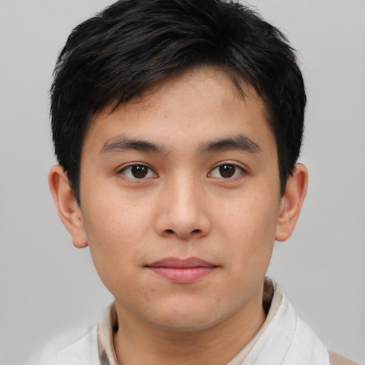 Neutral asian young-adult male with short  brown hair and brown eyes