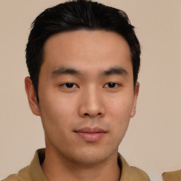 Neutral asian young-adult male with short  brown hair and brown eyes