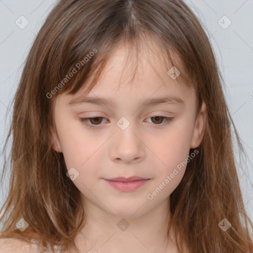 Neutral white child female with medium  brown hair and brown eyes