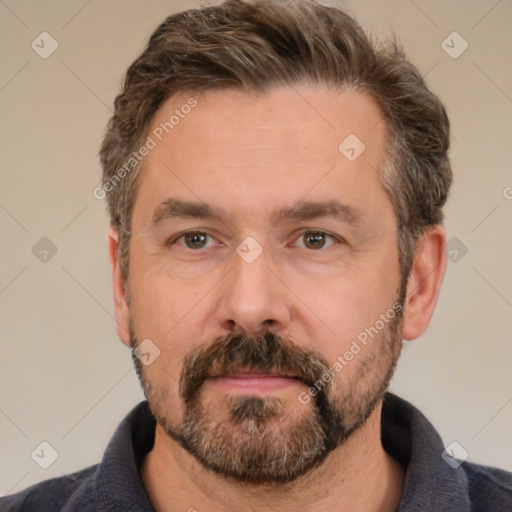 Neutral white adult male with short  brown hair and brown eyes