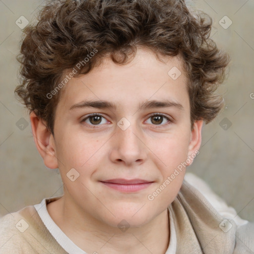 Joyful white child male with short  brown hair and brown eyes