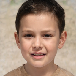 Joyful white child female with short  brown hair and brown eyes