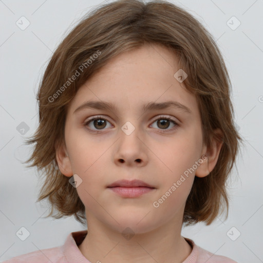 Neutral white child female with medium  brown hair and brown eyes