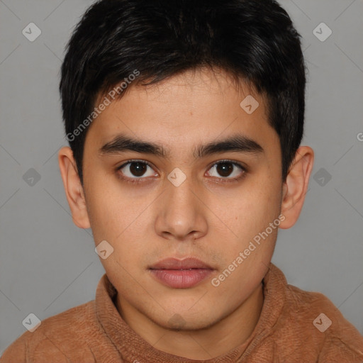 Neutral asian young-adult male with short  brown hair and brown eyes