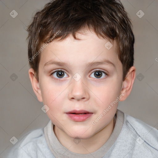 Joyful white child male with short  brown hair and brown eyes