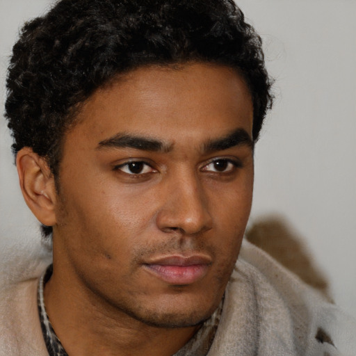 Neutral black young-adult male with short  brown hair and brown eyes