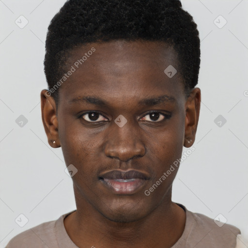 Neutral black young-adult male with short  brown hair and brown eyes