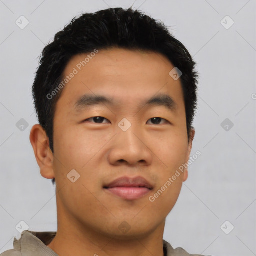 Neutral asian young-adult male with short  black hair and brown eyes