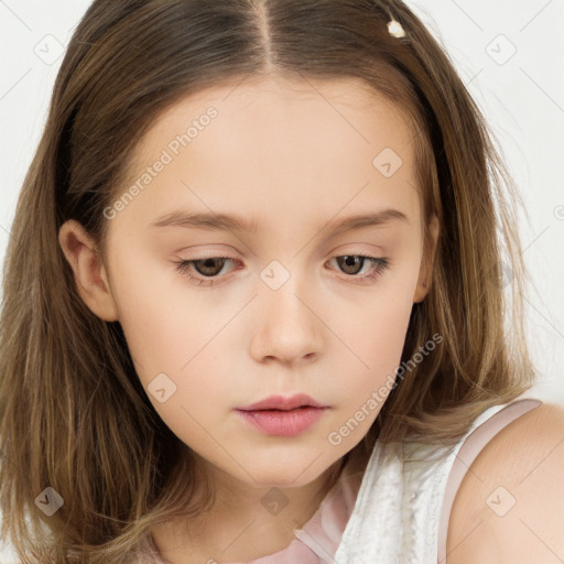 Neutral white child female with long  brown hair and brown eyes