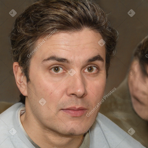 Neutral white adult male with short  brown hair and brown eyes