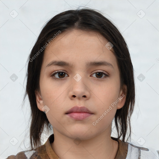 Neutral white child female with medium  brown hair and brown eyes