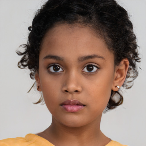 Neutral latino child female with medium  brown hair and brown eyes