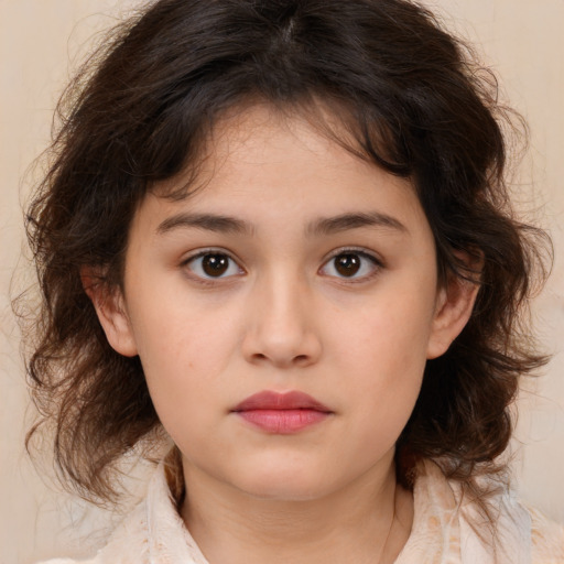 Neutral white child female with medium  brown hair and brown eyes