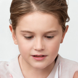 Joyful white child female with short  brown hair and brown eyes