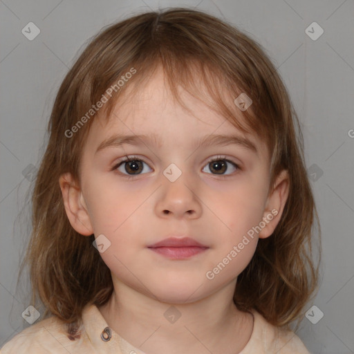 Neutral white child female with medium  brown hair and brown eyes