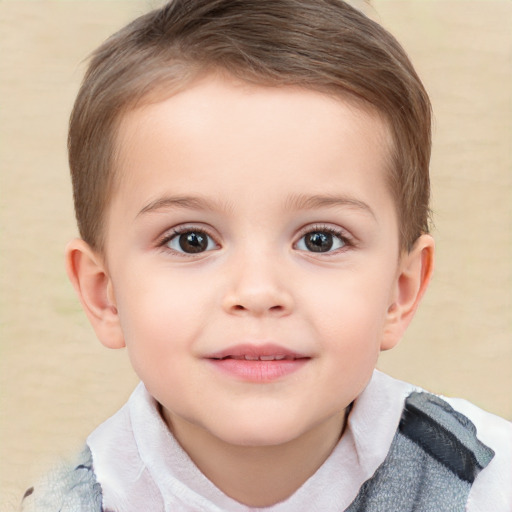 Joyful white child male with short  brown hair and brown eyes