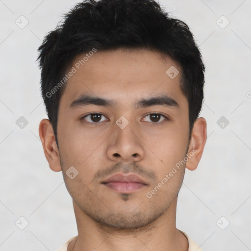 Neutral asian young-adult male with short  brown hair and brown eyes