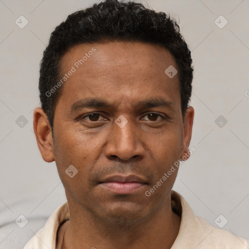 Neutral latino young-adult male with short  brown hair and brown eyes